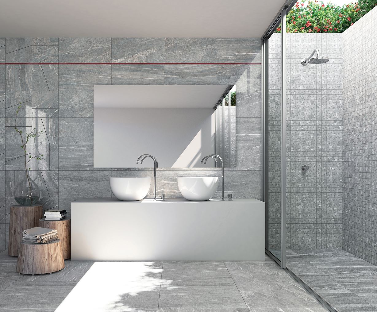 Badezimmer mit Feinsteinzeug-Fliesen Dolomit Silver